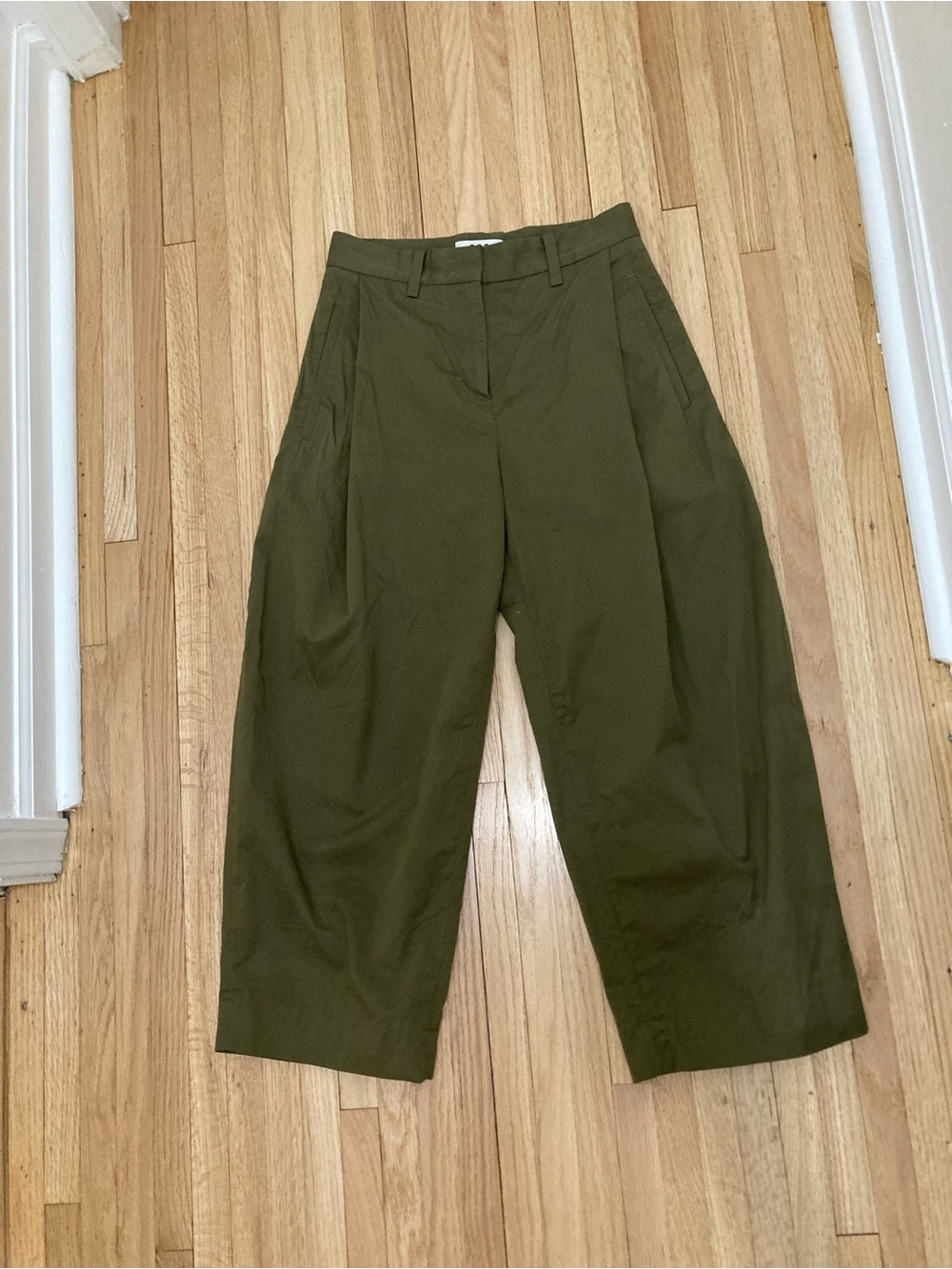 COS Olive Green High-Rise Wide-Leg Pleated Trousers